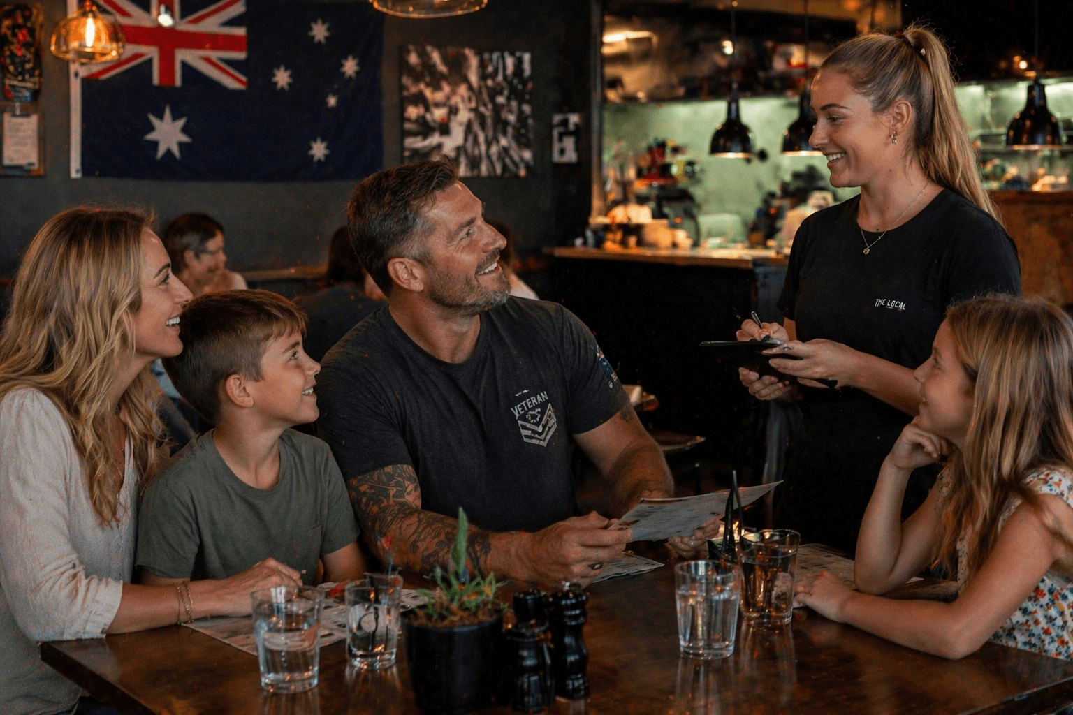 Veteran-owned cafe with family inside